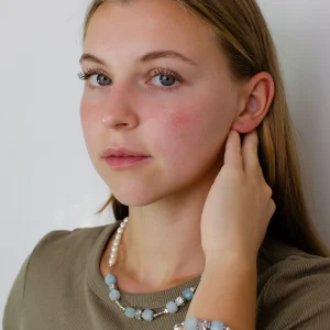 Halskette und Armband aus Aquamarin und Perlen