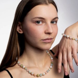 Halskette un Armband aus Beryll (Morganit-Aquamarin-Heliodor)